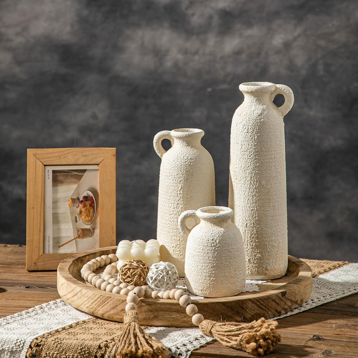 Ceramic Vases Set of 3, White Neutral Rustic Farmhouse Pottery Vase