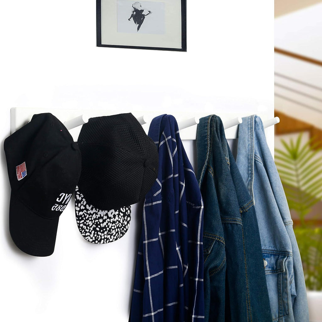 WEBI Coat Rack Wall Mounted,10 Hooks,38" Long Coat Hanger Wall Mount,Peg Rail Hat Hooks for Hanging Caps,Jacket,Clothes,Coats,White,2 Packs
