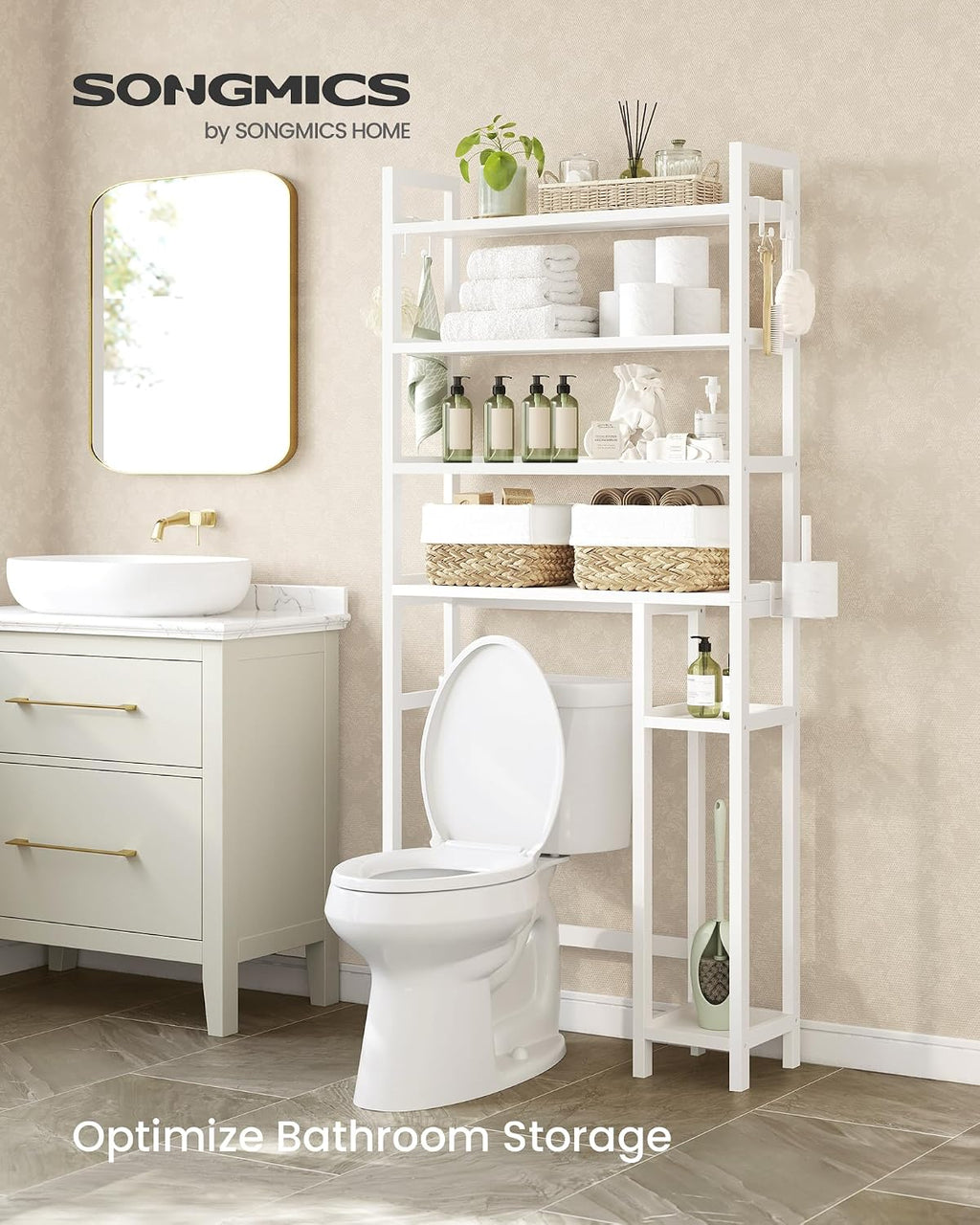 SONGMICS 4-Tier Bamboo Over the Toilet Storage with Adjustable Shelves