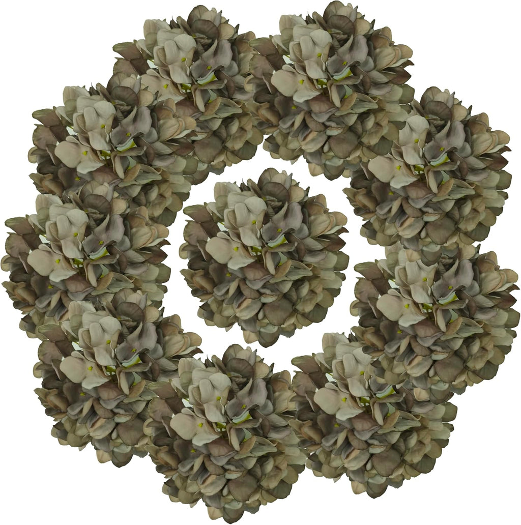 7.1''Coffee Hydrangea Artificial Flowers,10Pcs Artificial Silk Hydrangea Heads,81 Petals Faux Hydrangea Flowers Heads with Stems for Home Wedding Baby Shower Decor(Coffee)