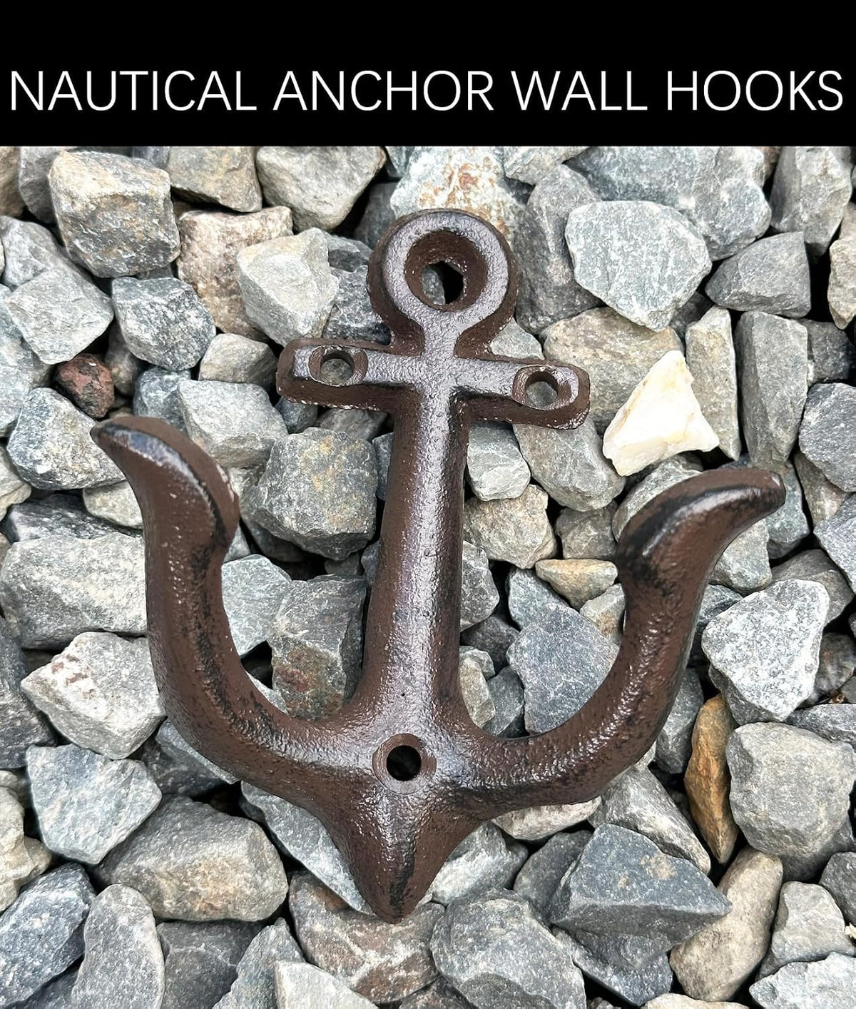 KiaoTime (Rusty Brown Vintage Rustic Cast Iron Nautical Anchor Design Wall Hook Coat Hook Rack, Decorative Wall Mounted Antique Shabby Chic Metal Home Bath Room Towel Coat Hook Hanger
