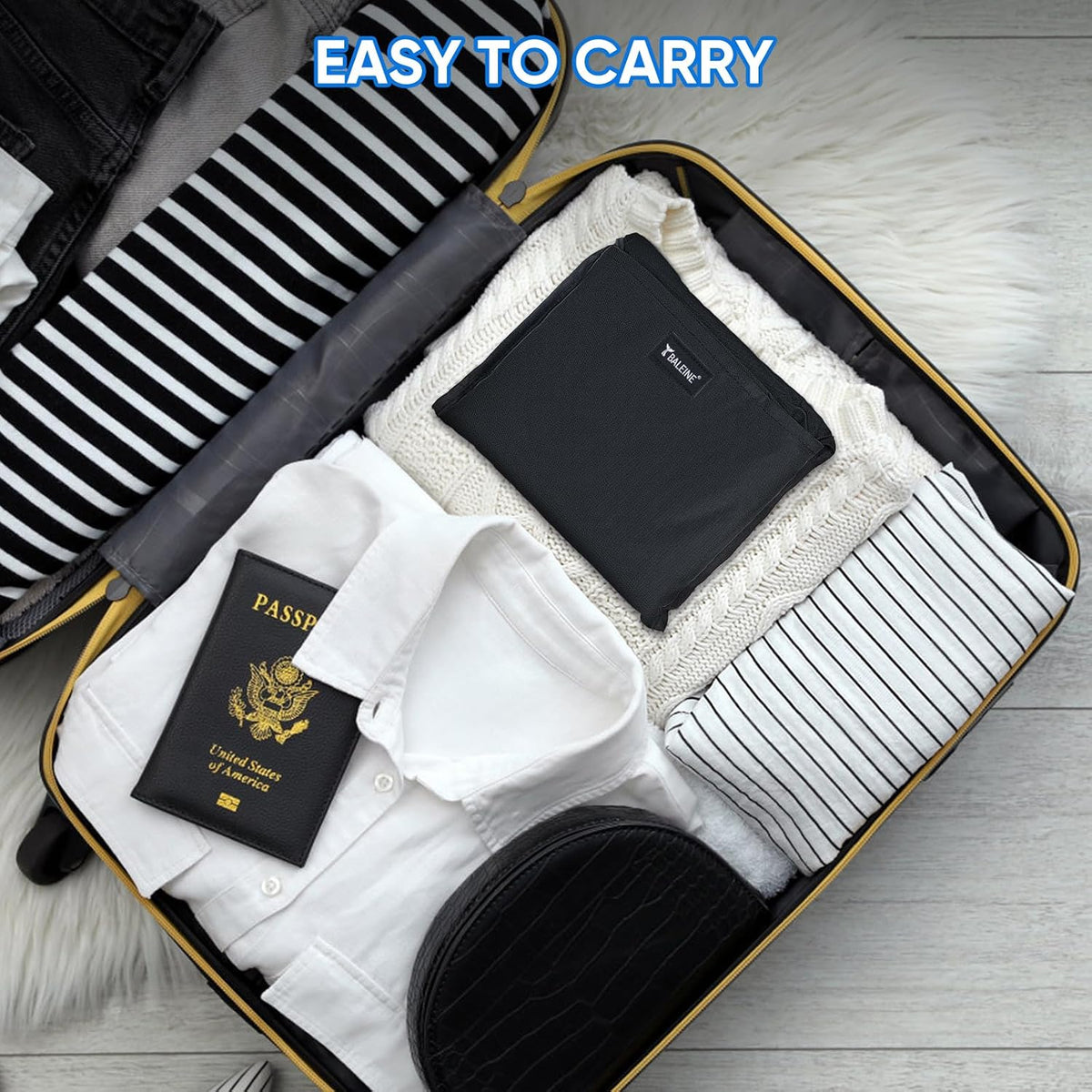 BALEINE 120L Laundry Bag Backpack, 900D Oxford Fabric Large Travel Laundry Bags with Shoulder Straps and 2 Mesh Pockets for College Dorm, Apartment, Laundromat (Black, 120L)