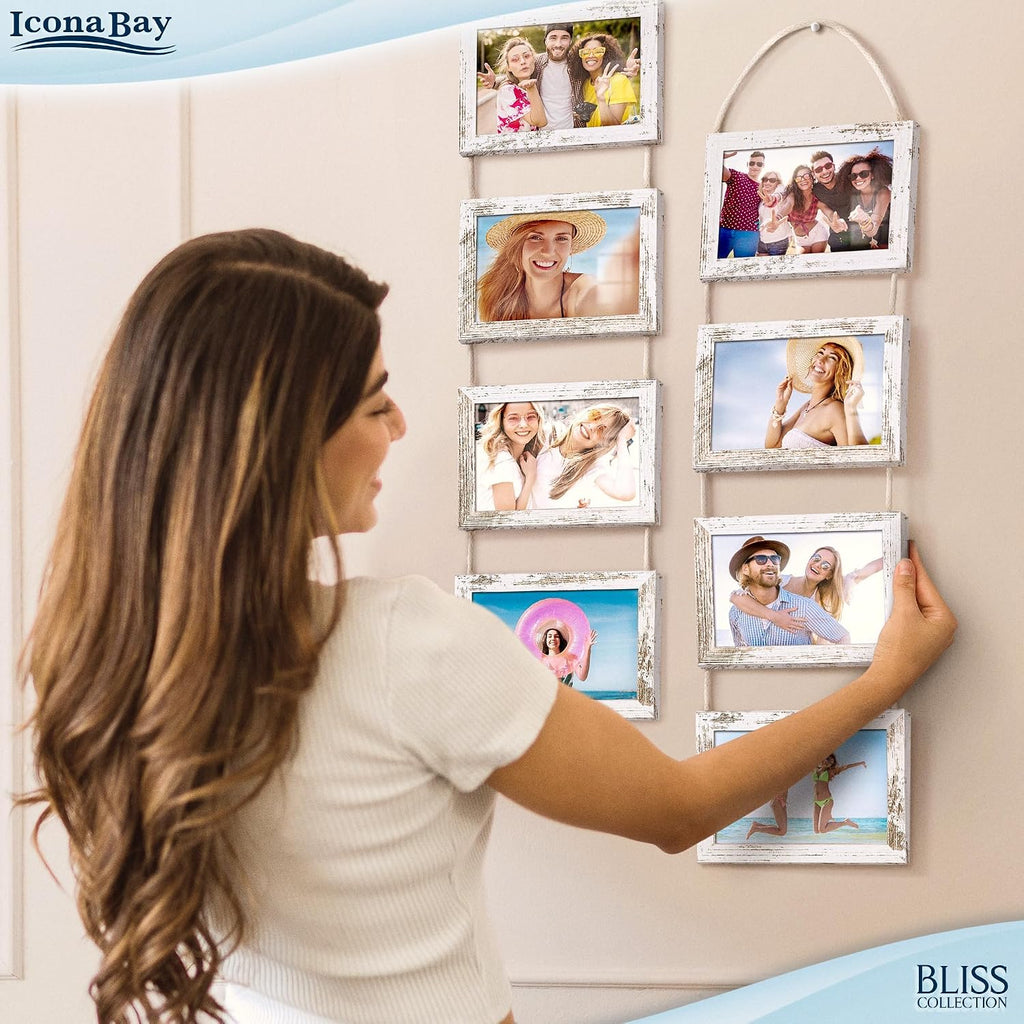 4x6 Hanging Picture Frames Collage with 8 Openings - Distressed White, 2 PK