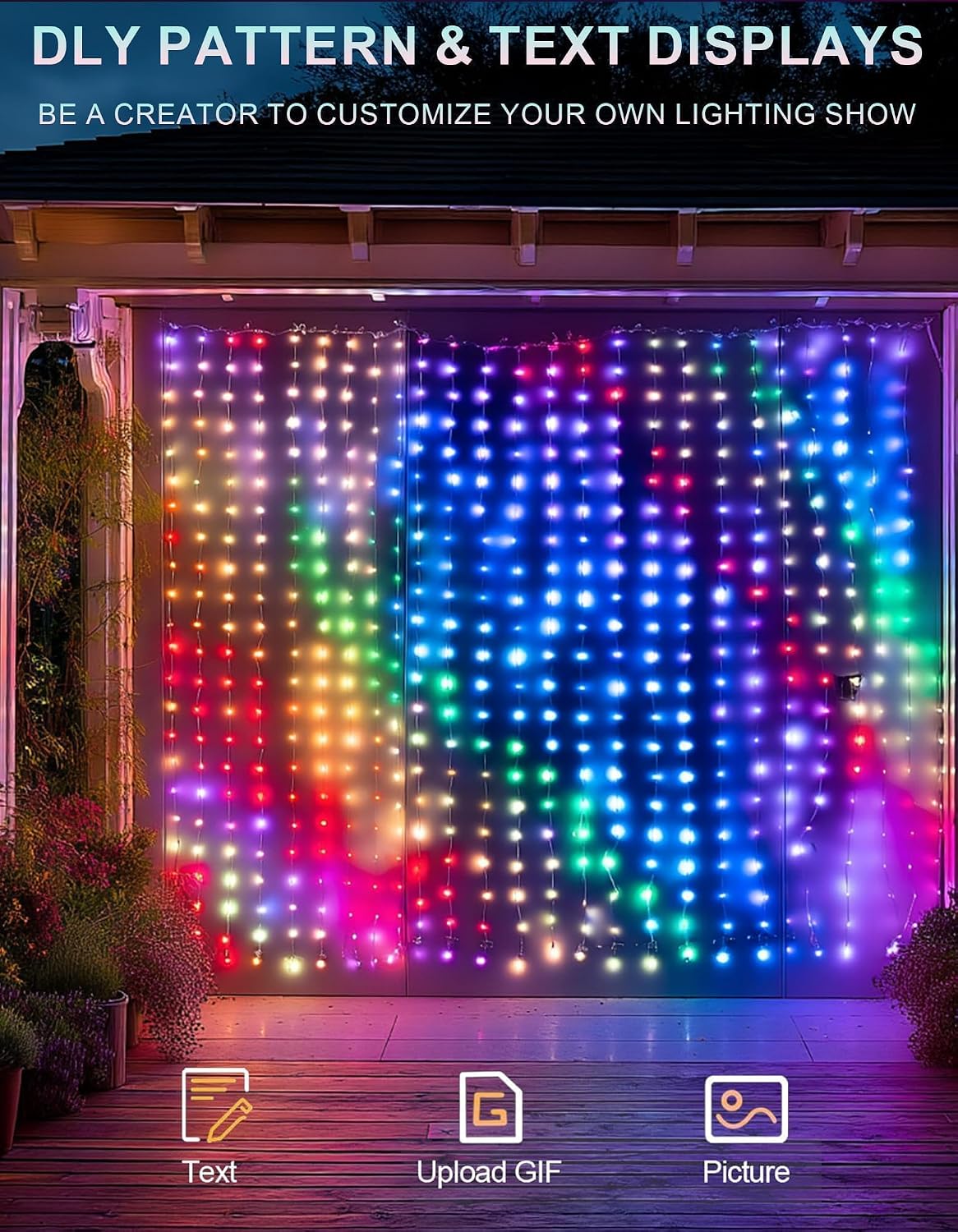Dazzle Bright Smart Curtain Lights, 400LED 6.6FT x 6.6FT Color Changing Halloween Christmas Lights with Remote & APP, Dynamic DIY Fairy String Lights for Indoor Outdoor Bedroom Decorations