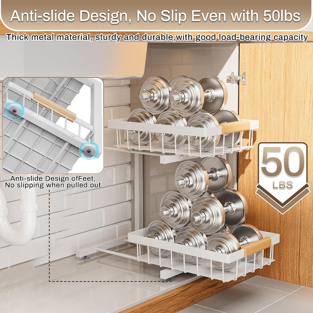 ADBIU Adjustable Under Sink Organizer, 2-Tier Pull-Out, 2-Pack, White
