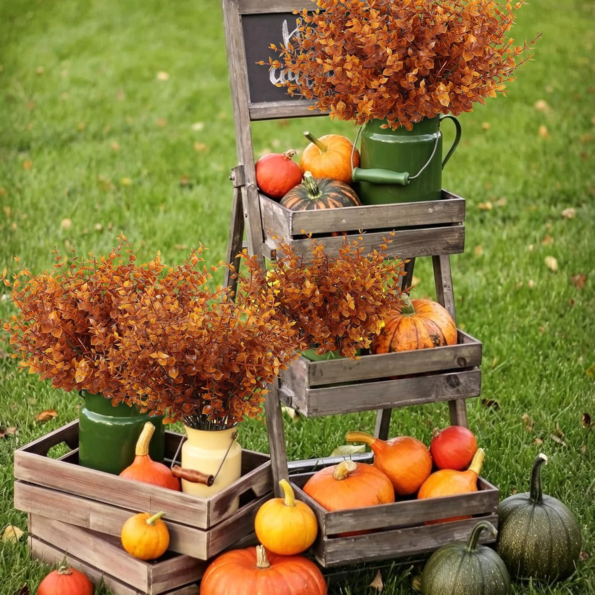 RECUTMS Fall Outdoor Decor Artificial Plant UV Resistant Faux Greenery Stem