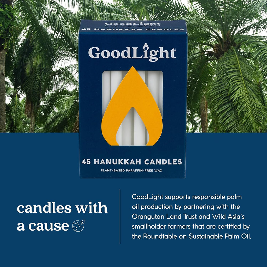 GoodLight Hanukkah Chanukah Menorah Candles Paraffin-Free White 45 Ct
