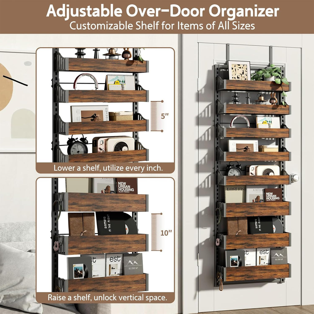 Over the Door Pantry Organizer: Pantry Organization and Storage with Hanging Shelves - 8-Tier Adjustable Basket Metal Spice Rack for Kitchen Bathroom Bedroom & Laundry Room