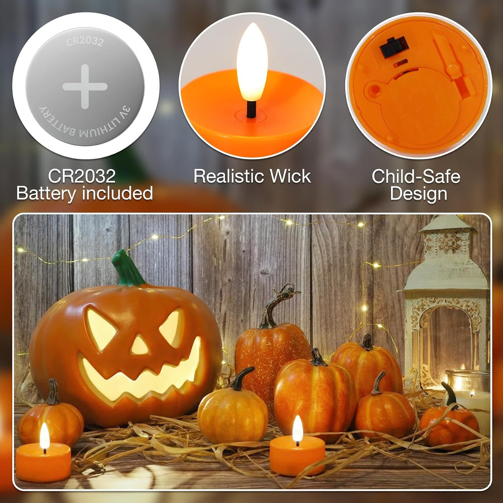 24 Pack Orange Flameless Tea Lights Candles Battery Operated LED Tealights