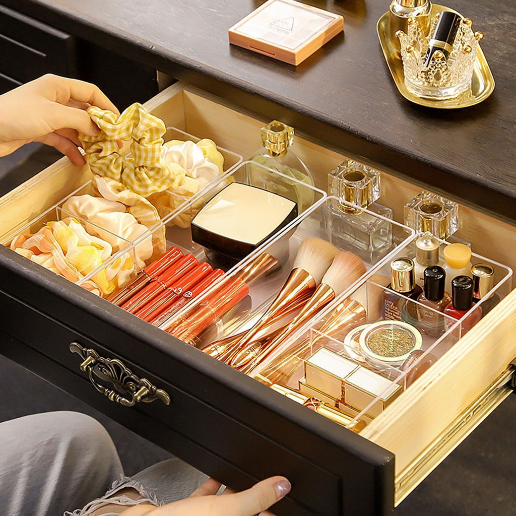 JessLab Acrylic Makeup Organizer, 1-Compartment Clear Bathroom Drawer Tray