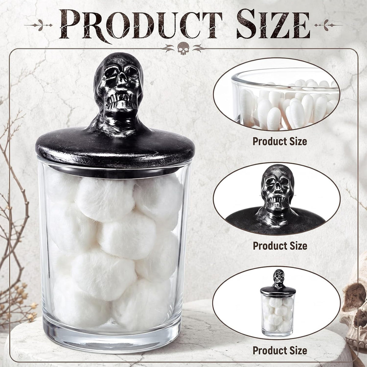 Hushee 4 Pack Halloween Glasses Storage Skull Jars with Ceramic Lids
