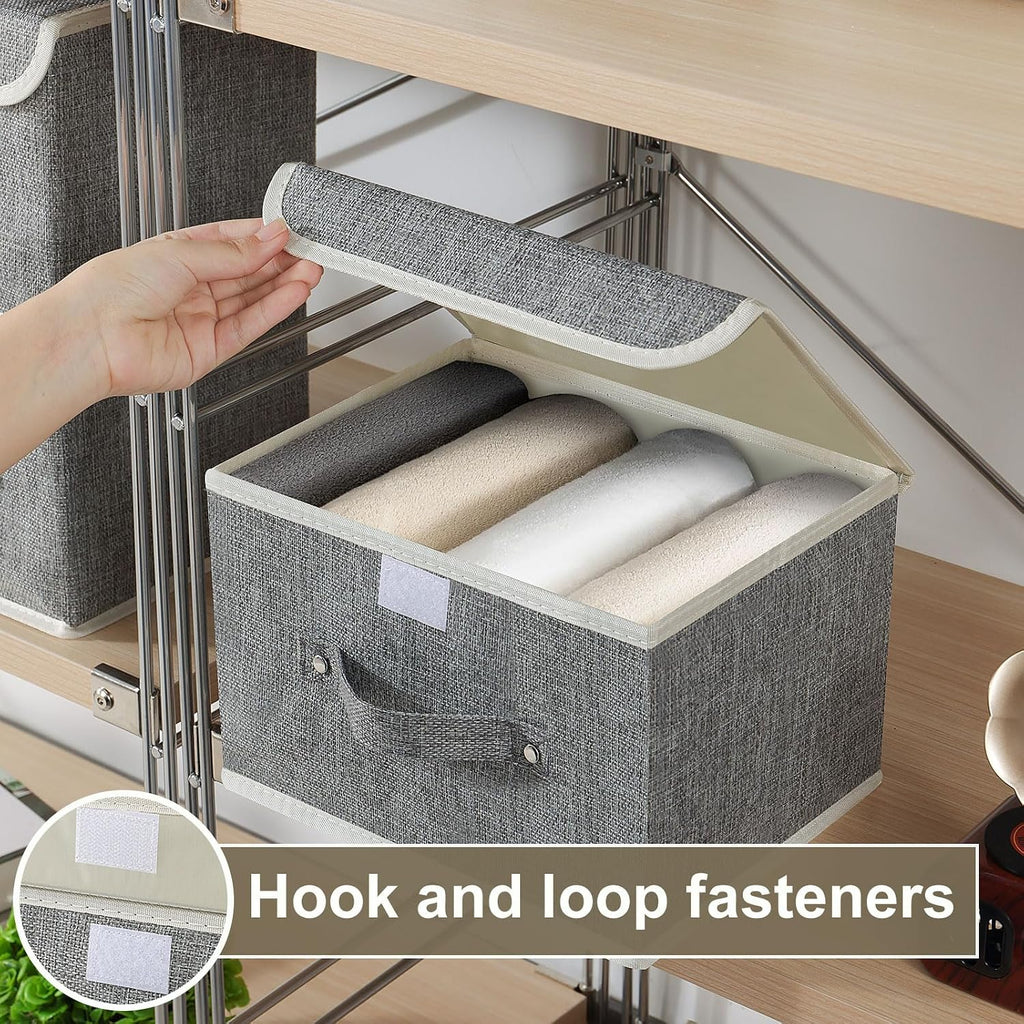 Foldable Fabric Storage Cubes with Lids,Grey 10.2x7.9x6.7in,1 Pack