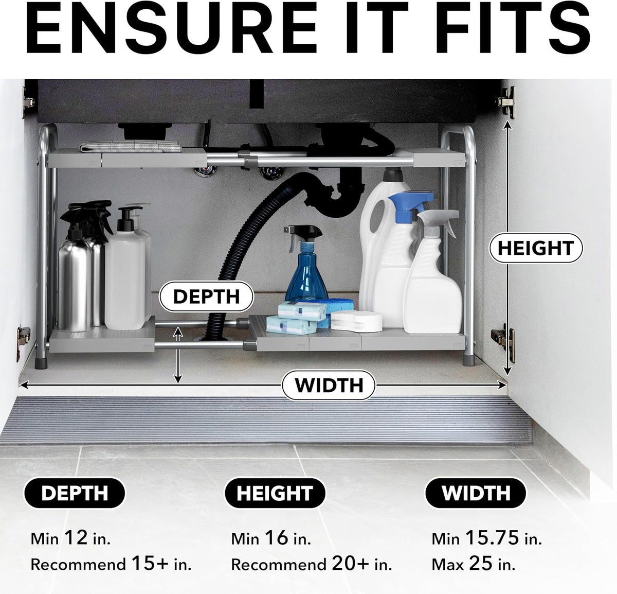 Simple Houseware Under Sink 2-Tier Heavy Duty Expandable Organizer, Silver