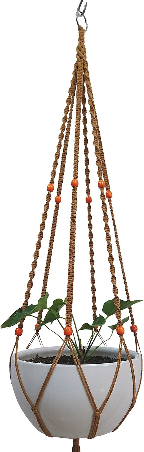 Plant Hanger Macrame Cotton 6 Legs 51 Inches for Indoor Outdoor, Living Room, Kitchen, Deck, Patio, High and Low Ceiling with Size of 10-12 inches Without THE Pot (Brown)