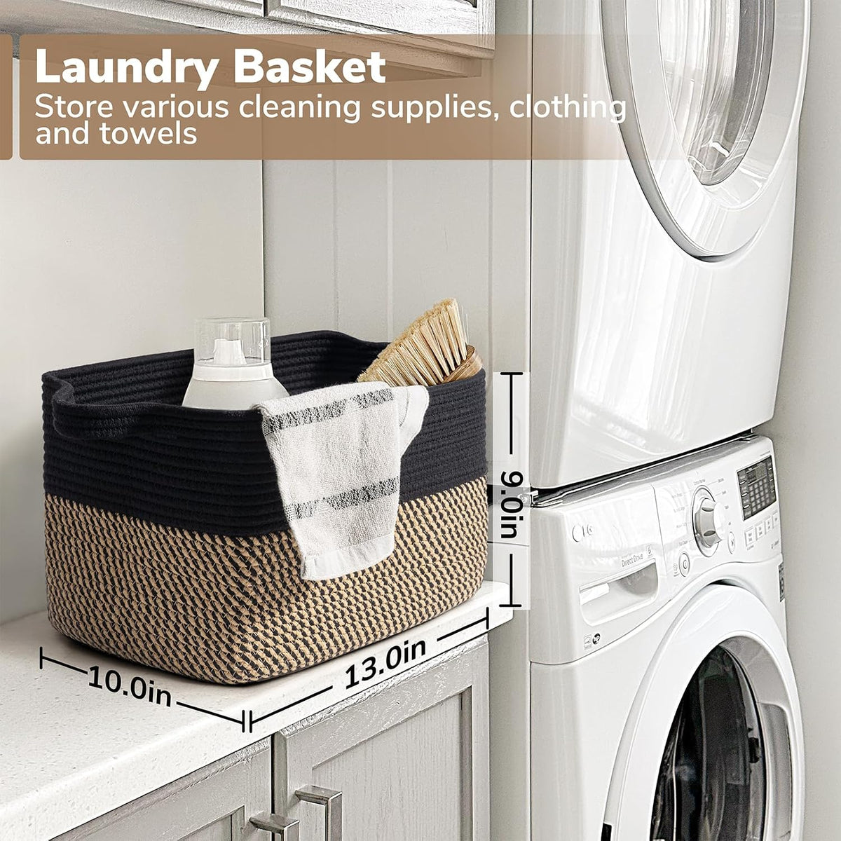 Goodpick Cube Storage Bins - Towel, Book, Cloth, Shoes, Closet Shelf Woven Baskets for Office, Baby Laundry, Toys, 13''x10''x9'' (Pack of 3)