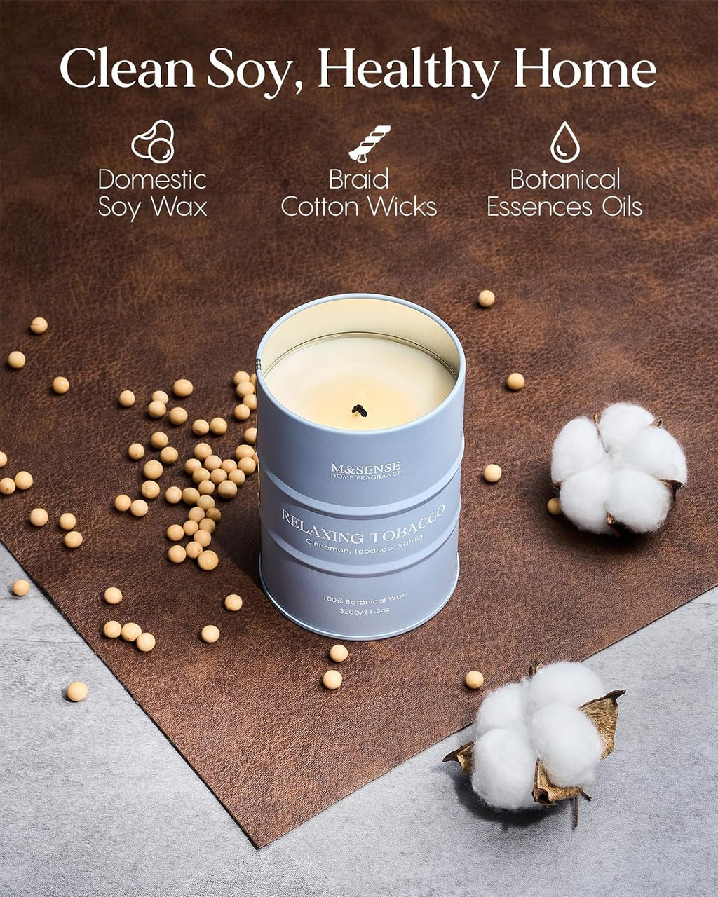M&SENSE Tobacco Vanilla Scented Soy Candles, 11.3oz