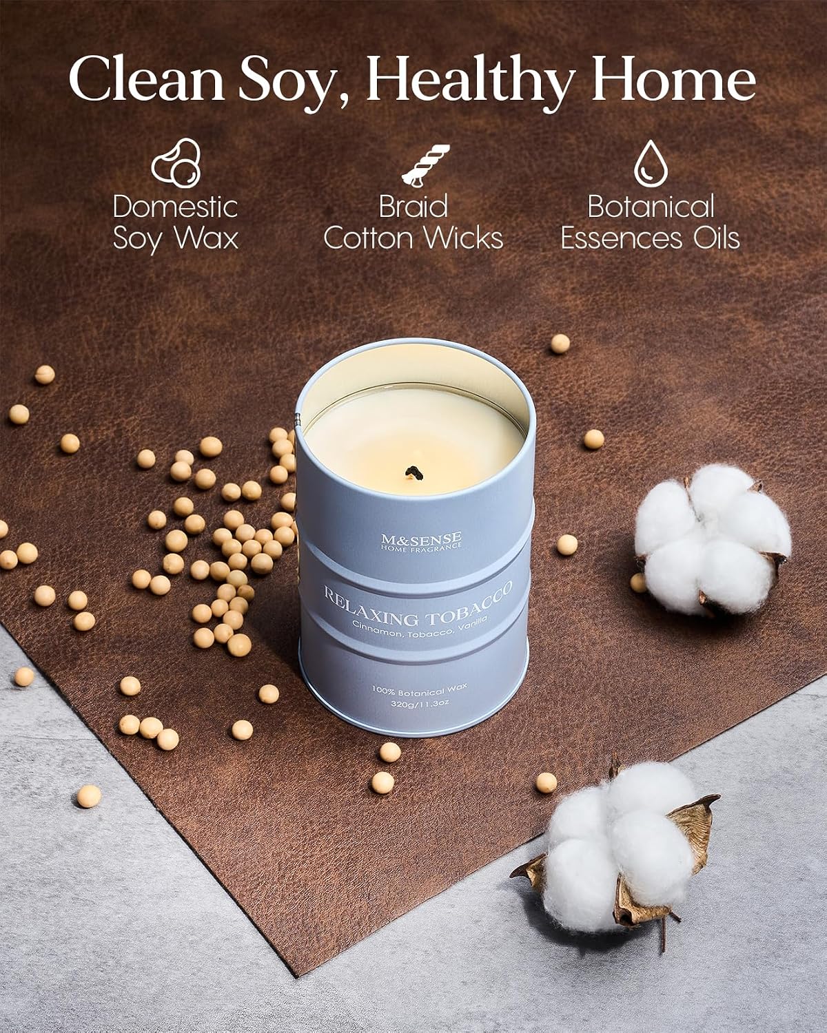 M&SENSE Tobacco Vanilla Scented Soy Candles, 11.3oz
