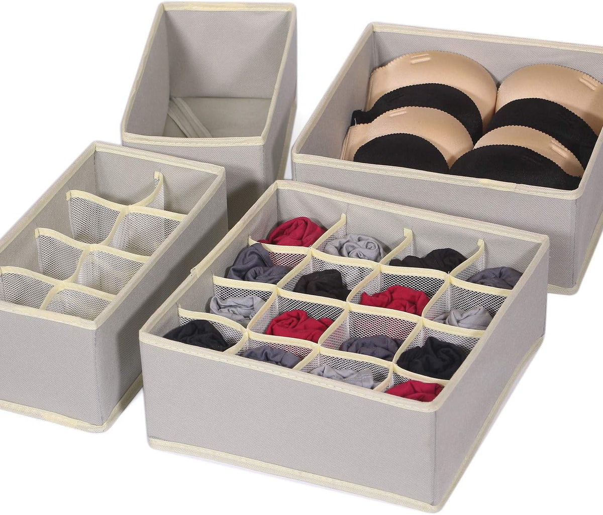 TENABORT 12 Pack Foldable Drawer Organizer Dividers Cloth Storage Box Closet Dresser Organizer Cube Fabric Containers Basket Bins for Underwear Bras Socks Panties Lingeries Nursery Baby Clothes Gray