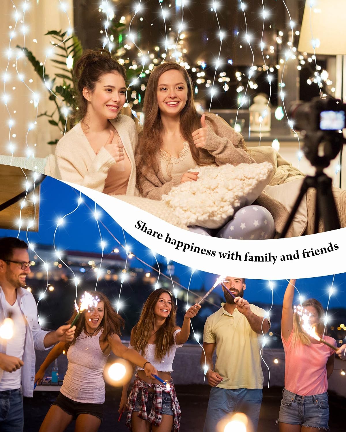 Riakrum 7ft 20 Fairy Lights Battery Operated [3 Styles], LED String Lights Bulk Waterproof String for Christmas Mason Jars Wedding Engagement Party Decorations Table Centerpiece(White,50 Pack)