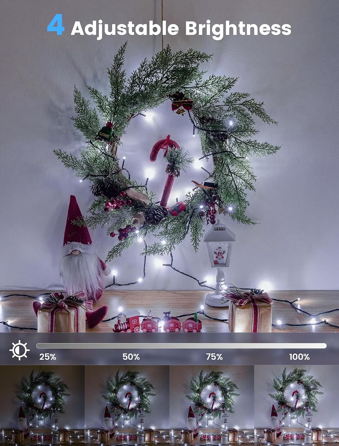 Hopolon Cool White Christmas Twinkle String Lights, 33FT 100L with Remote