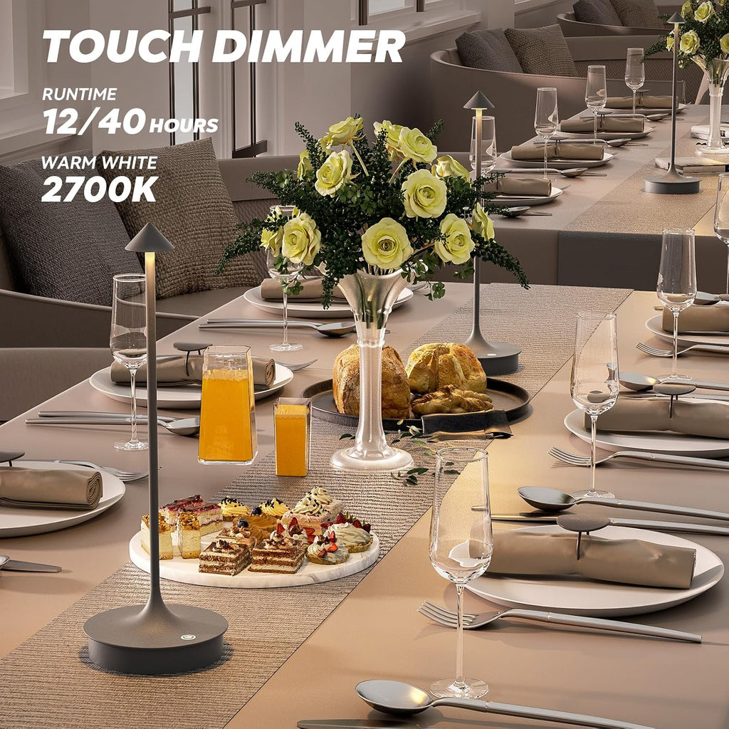 Small Cordless Table Lamp Rechargeable, Battery Operated Desk Lamp, 4000mAh LED Touch Lamp, Dimmable Portable Outdoor Waterproof Wireless Table Light for Restaurants/Bars/Outdoor(1PC,Gray)
