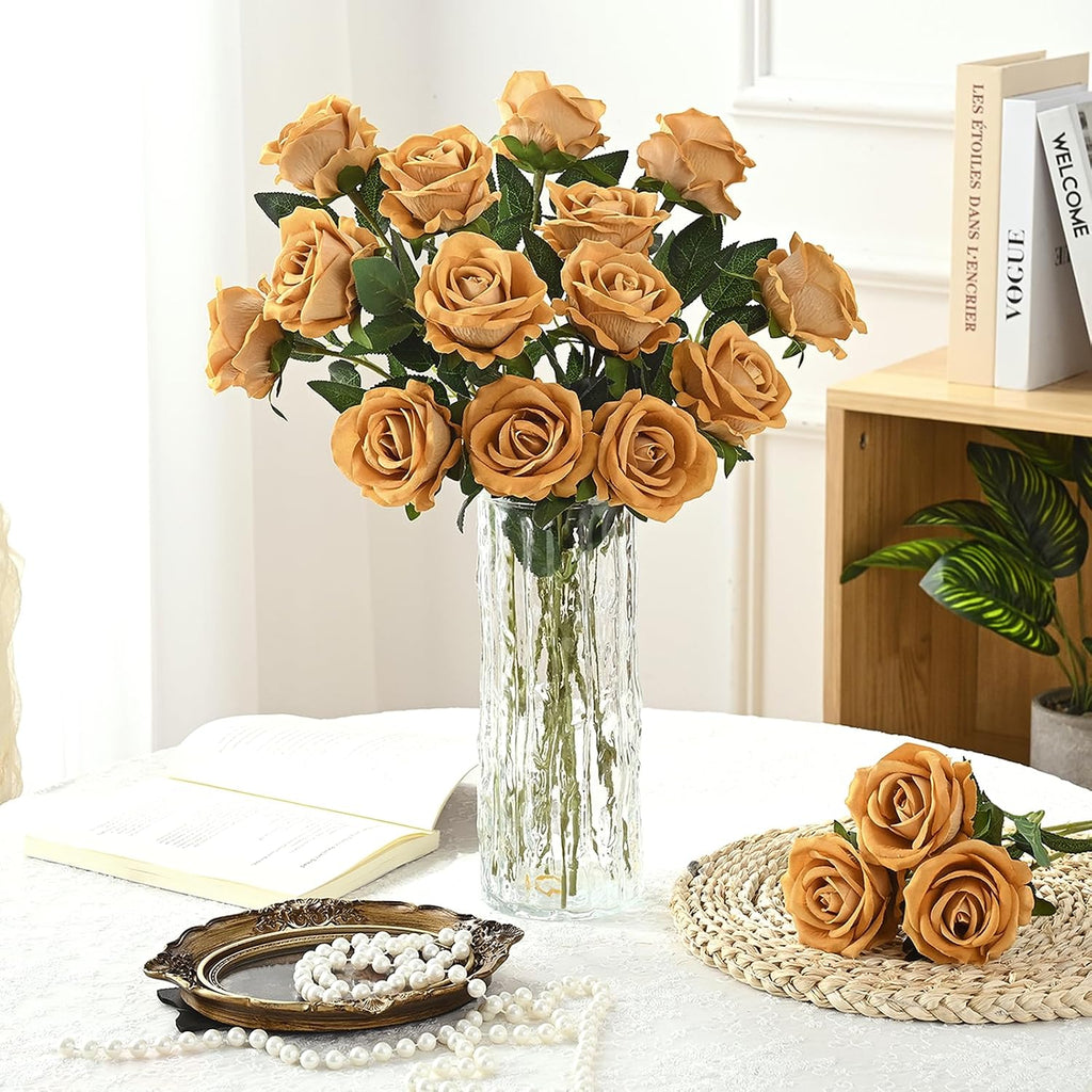 Waipfaru 50 Pcs Yellow Roses Fake Velet Roses