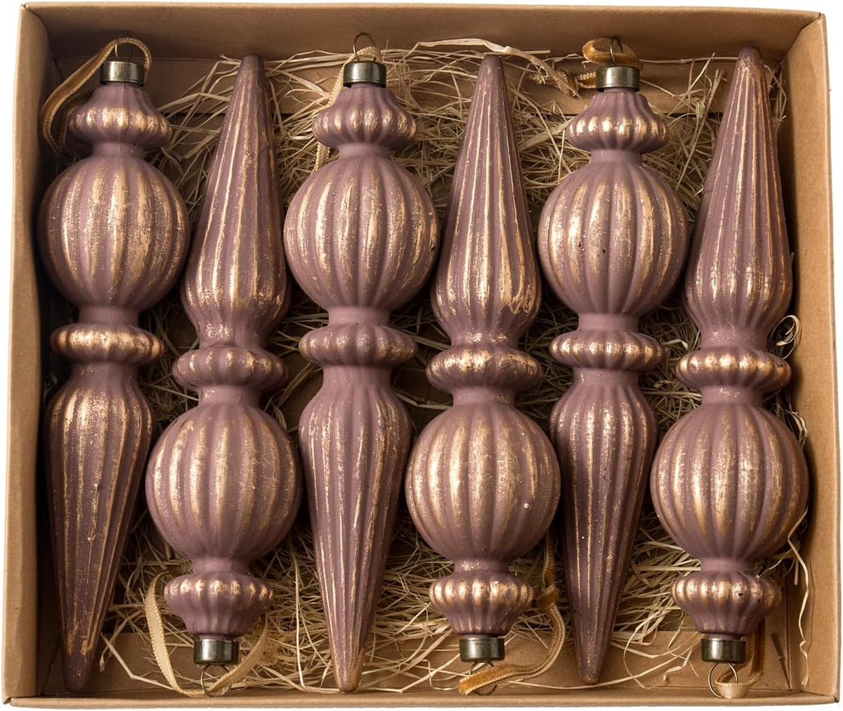 Gunmetal Gold Vintage Finial Christmas Ornaments, 6Pcs Neutral Shatterproof Xmas Tree Ornaments