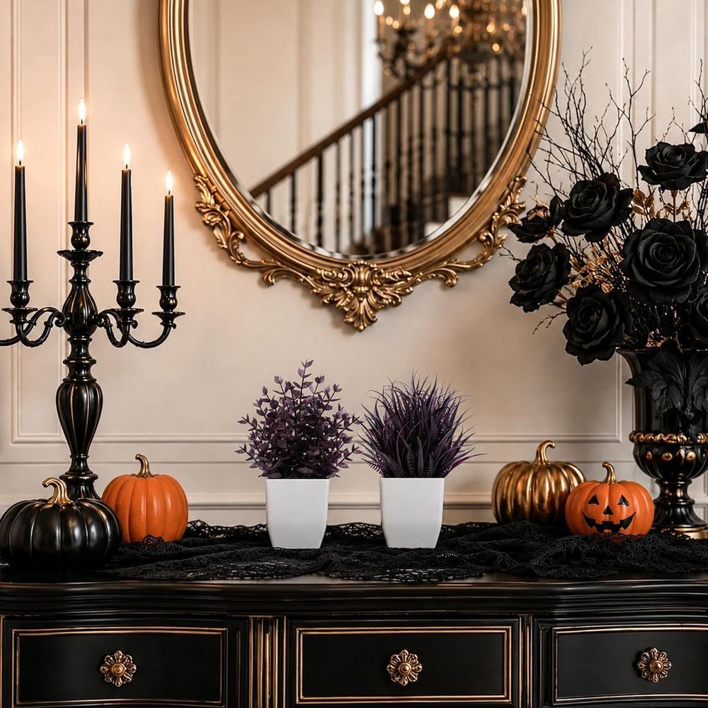 Der Rose 2 Pack Plum Small Fake Plants for Halloween Gothic Home Decor