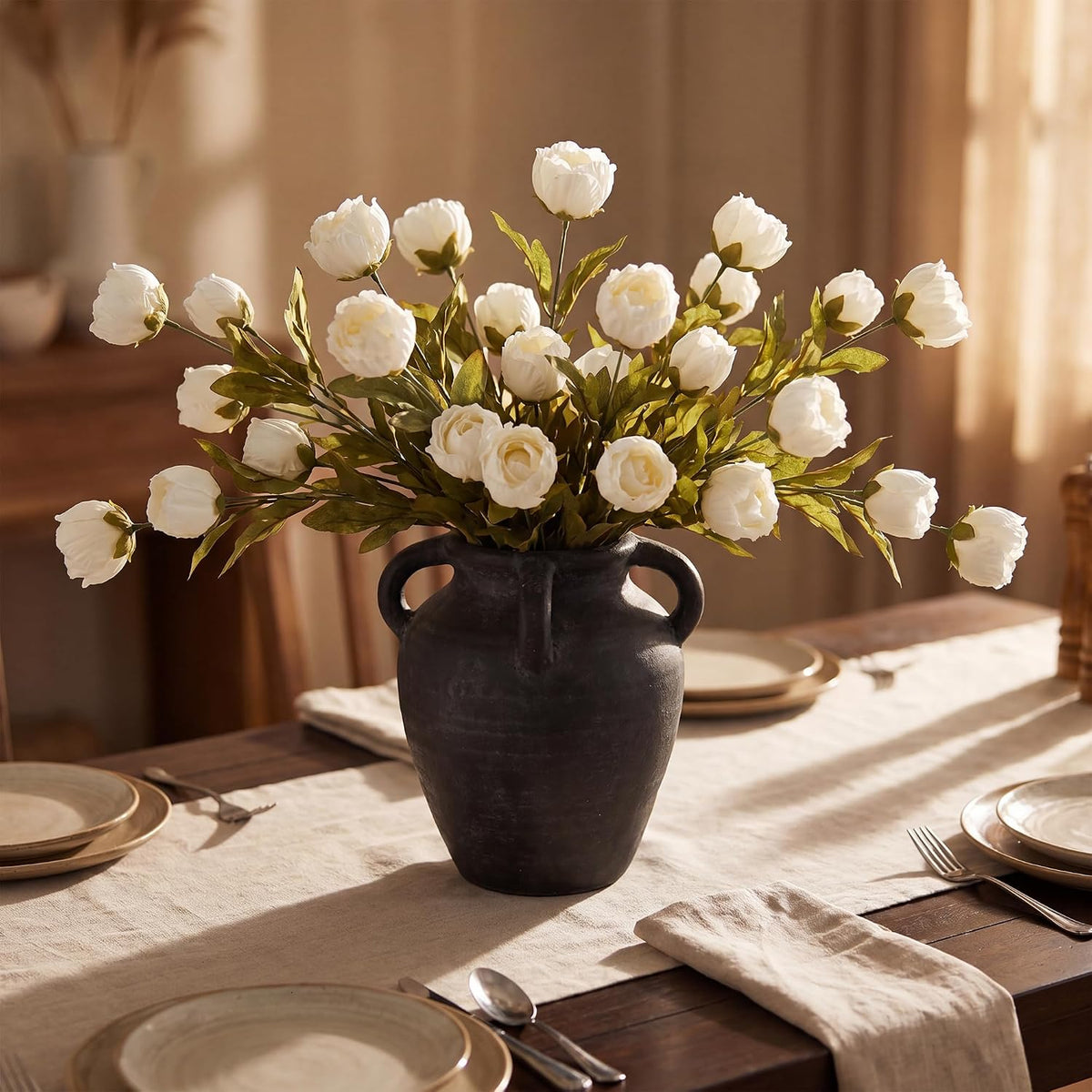 Pinkpum 6 Pcs Faux Silk Peony Artificial Flowers for Vase Decor White