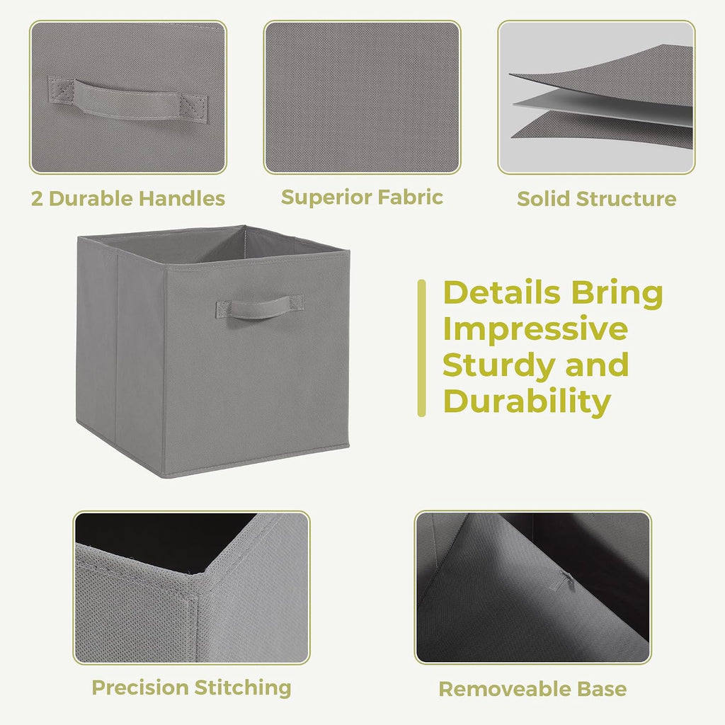 11x11 Storage Bins, Set of 10 Storage Cubes, Collapsible Cube Storage Bins, Fabric Closet Organizers with Handles for Home, Office, Closet Shelf Cabinet, Bookcase, Grey