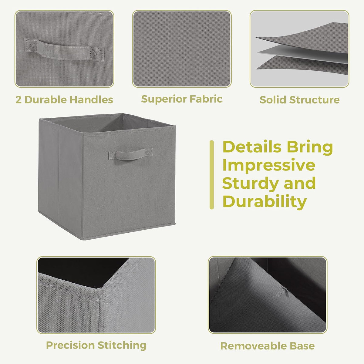 11x11 Storage Bins, Set of 10 Storage Cubes, Collapsible Cube Storage Bins, Fabric Closet Organizers with Handles for Home, Office, Closet Shelf Cabinet, Bookcase, Grey