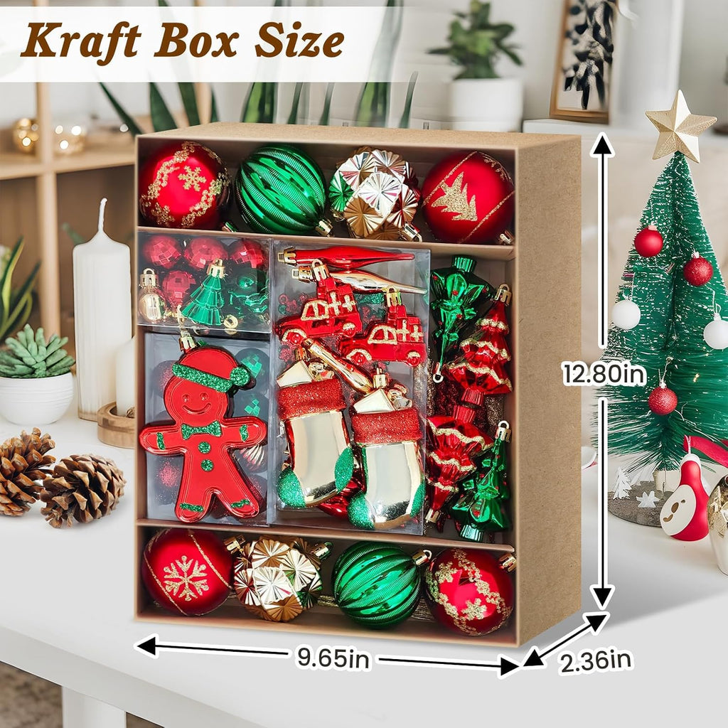 FestiveBliss Christmas Ornaments 71 Count, Red & Green