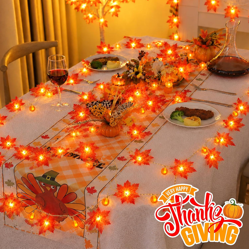 YEGUO 2Pack Fall Garland Lights, 20ft 40LED Maple Leaves with Pumpkin