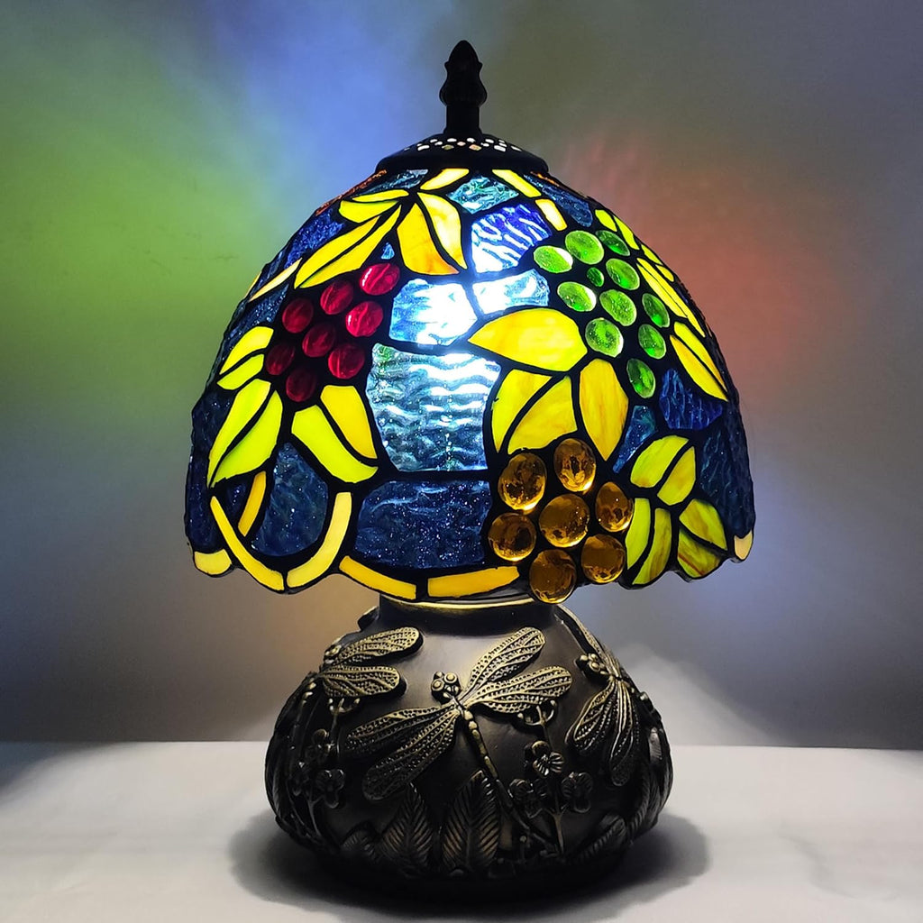 Tiffany Lamp Grapes Beads Stained Glass Style Bedside Reading Table Lamp Village Bedroom Nightstand Light 19inch Tall Office Home Decor Retro Unique Accent Light