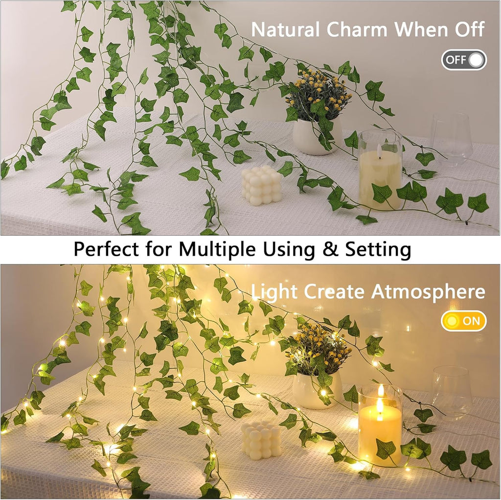 2 Pack Vines with Lights Battery Operated, 6.56ft 20 LED Vines with Fairy Light, Leaf Light with 8 Modes, Fake Vines Ivy String Lights for Bedroom, Wall, Room, Garden, Party Decor