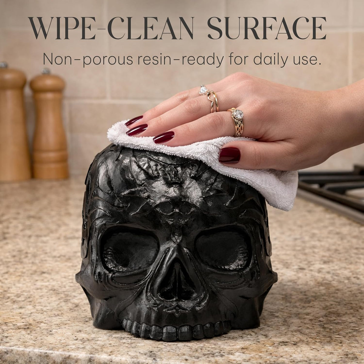 Gothic Skull Tissue Box Cover, Black, Square by Death Decor