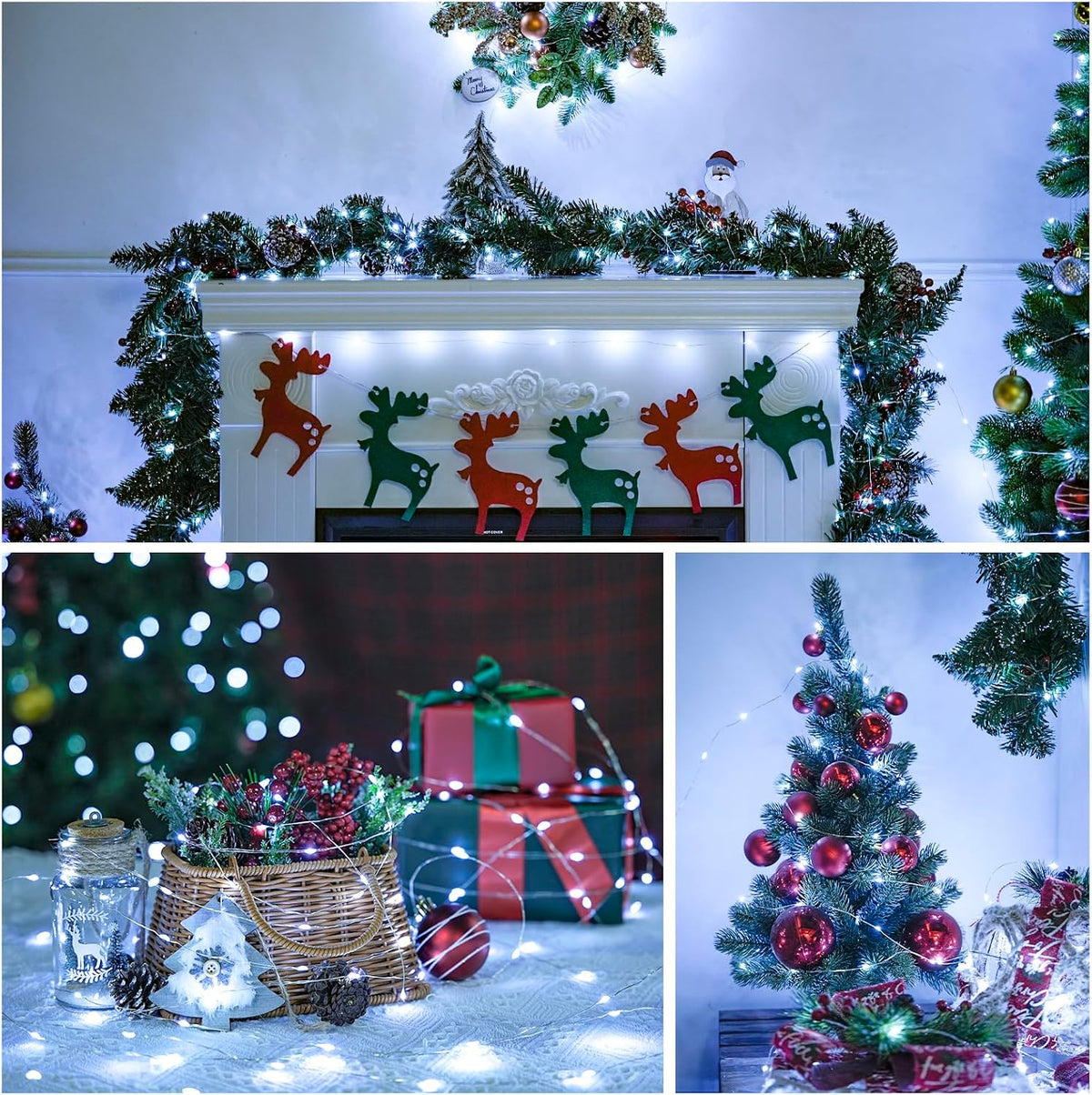 JMEXSUSS 8 Pack 50 LED White Christmas Lights Battery Operated