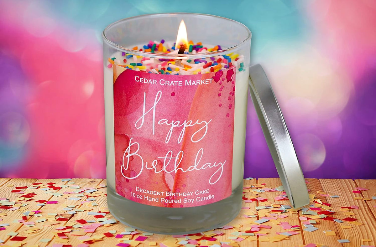Happy Birthday Candle Gifts for Women - Buttercream Vanilla Scented Candles, Unique Gift for Best Friend, Gift idea for Her, Mom, Sister, Bestie, Coworker, Classmate, Present, 100% Soy - Made in USA