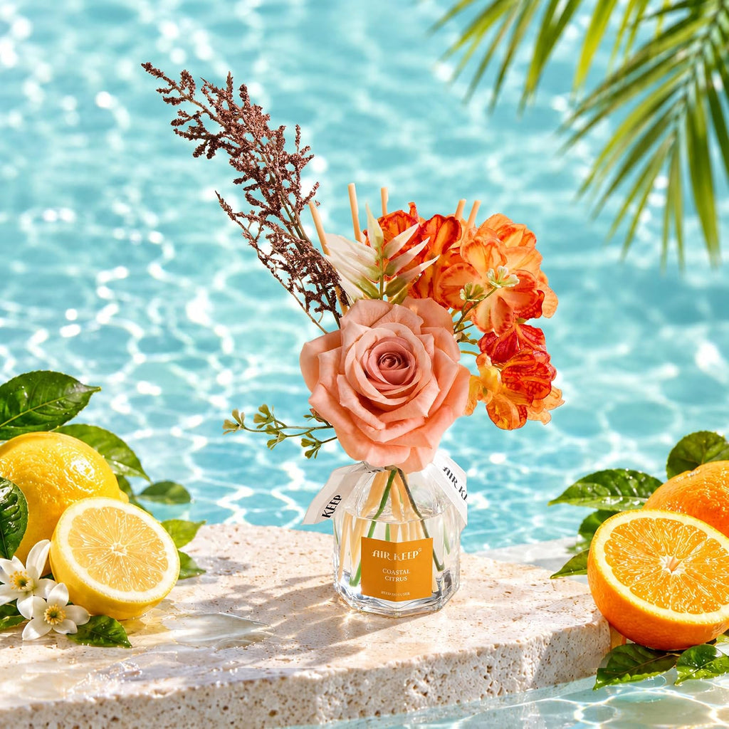 Airkeep Citrus Breeze Flower Reed Diffuser Set, 4.06 fl oz
