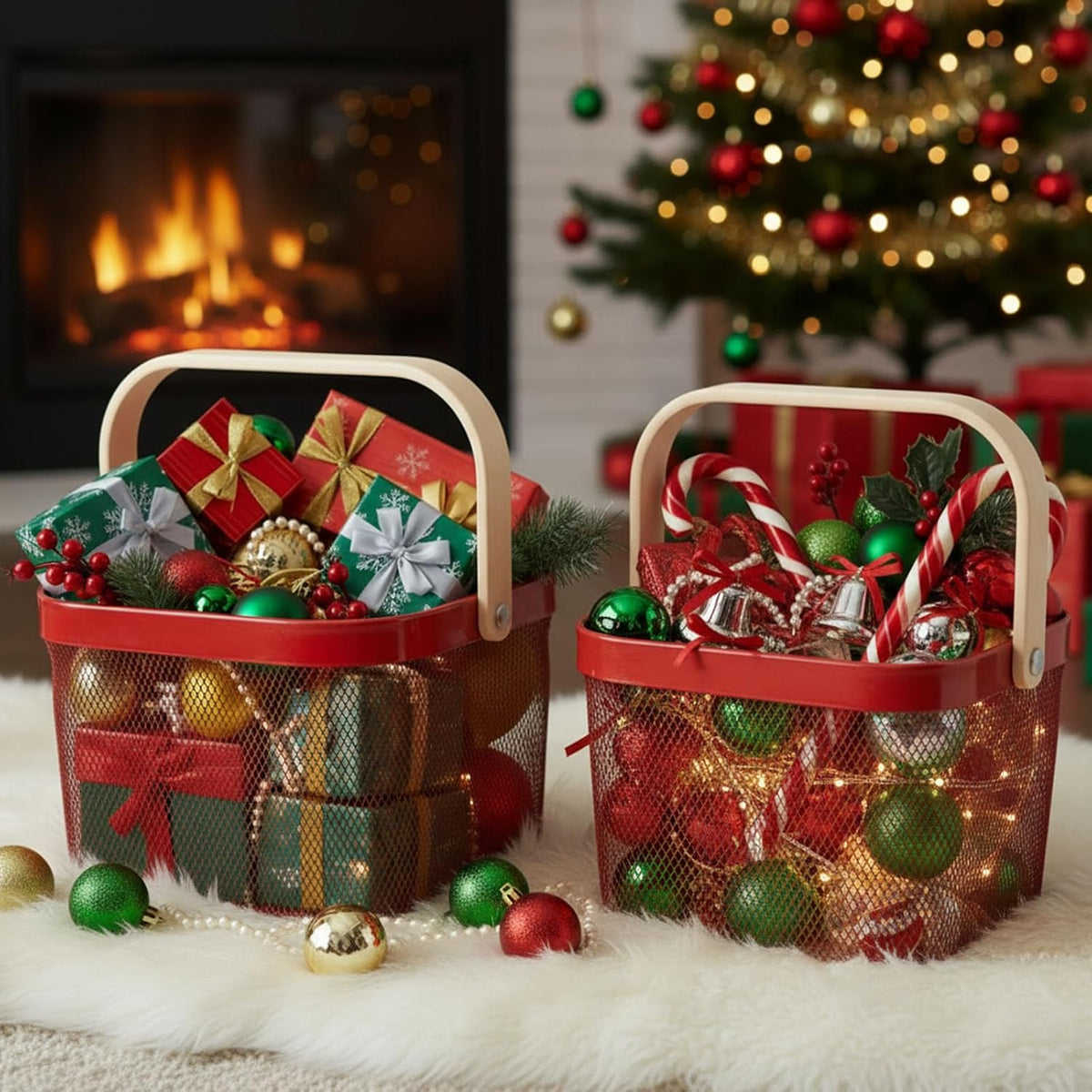 Roshtia 6 Pcs Metal Mesh Basket with Handle, Garden Basket for Christmas