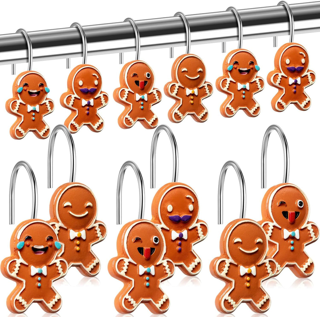 Yungyan 12 Pcs Christmas Shower Curtain Hooks Gingerbread Curtain Hangers