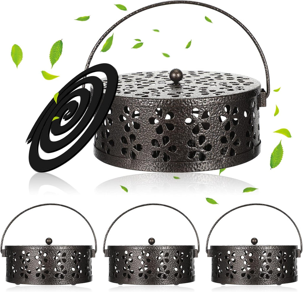 Lallisa 4 Pieces Coil Holder Retro Iron Incense Holder Long Lasting Portable Coil Incense Burner for Indoor Outdoor Hanging Camping Patio, 5.3 Inch in Diameter