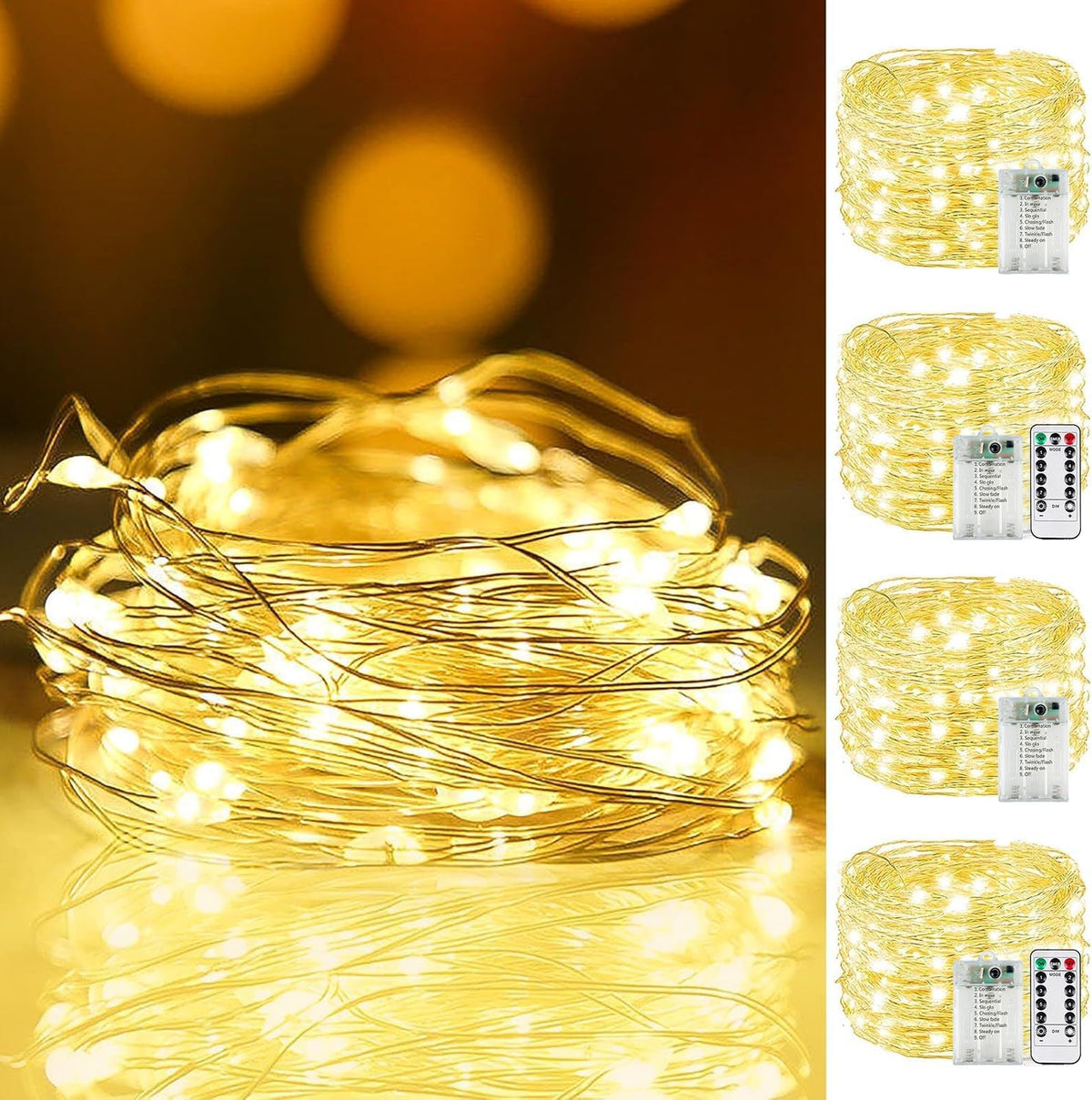4 Pack Fairy Lights Battery Operated Twinkle Lights Remote Warm White