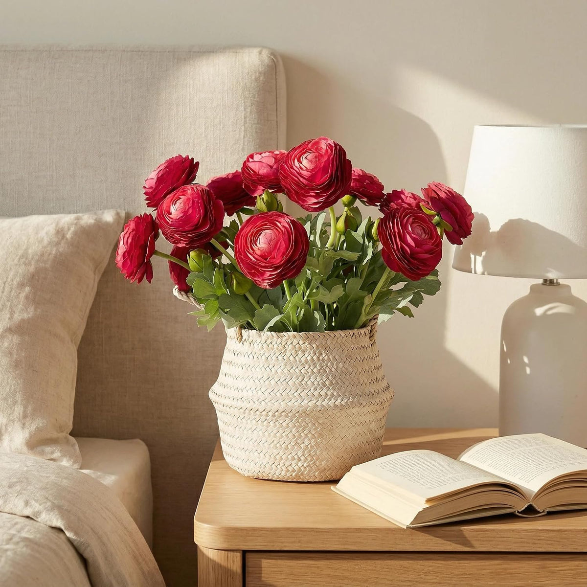 Artificial Ranunculus Flowers with Real Touch Stem, Silk Ranunculus Flowers(10 Pack) (Red)