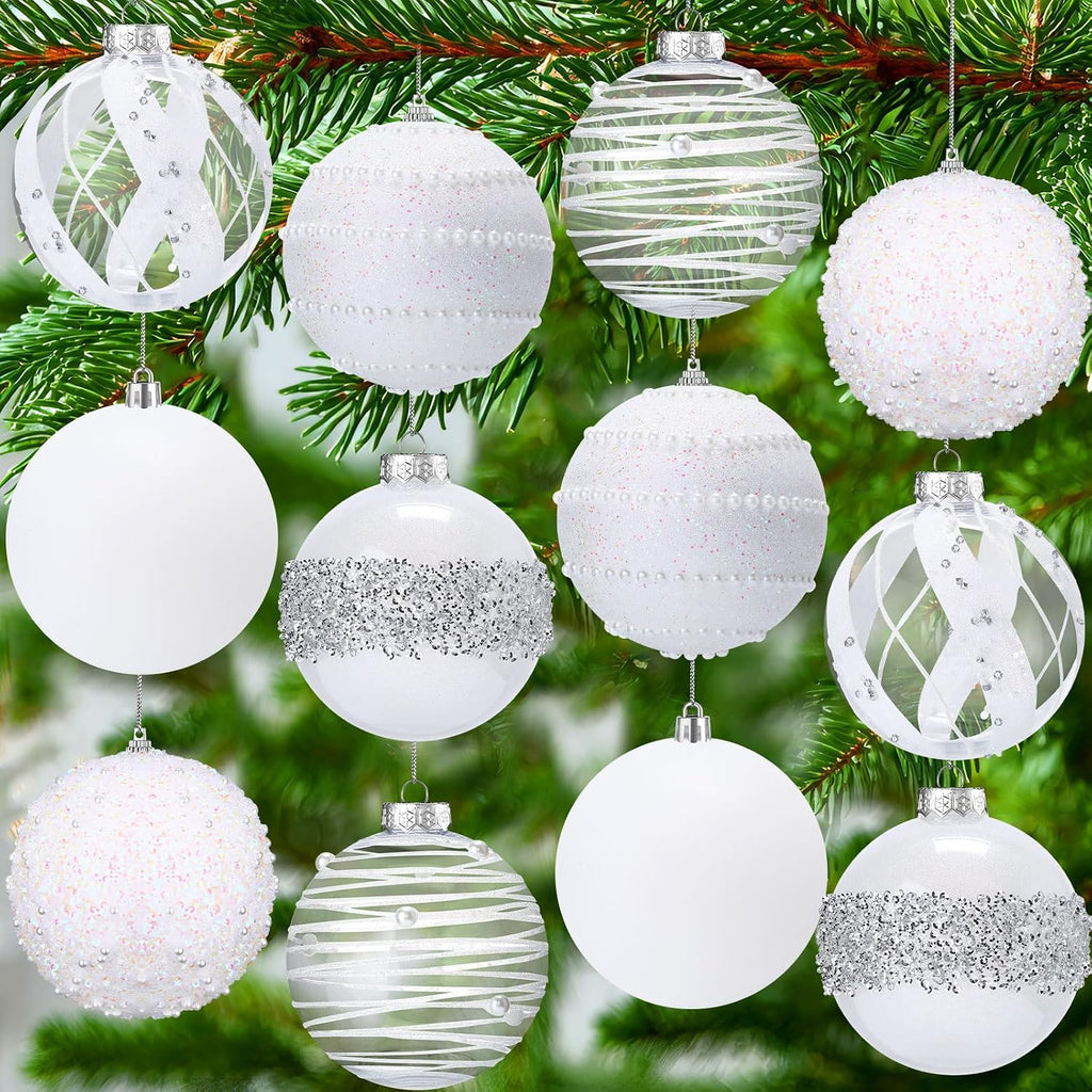 Lyrow 12 Pcs Christmas Balls Ornaments, White, 2.36''