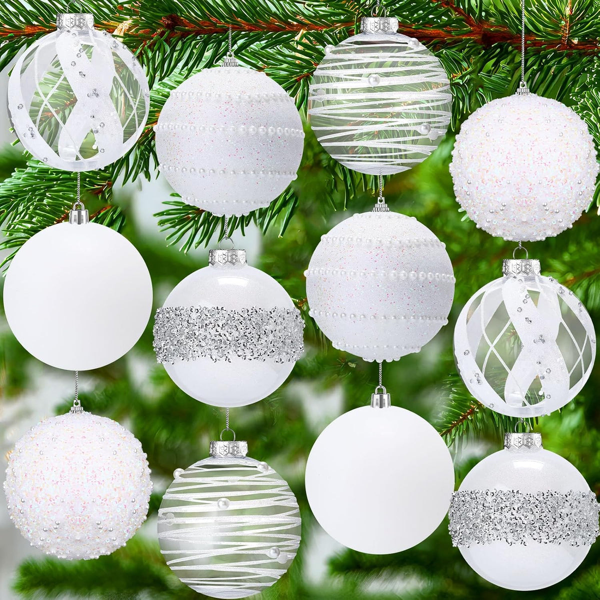Lyrow 12 Pcs Christmas Balls Ornaments, White, 2.36''