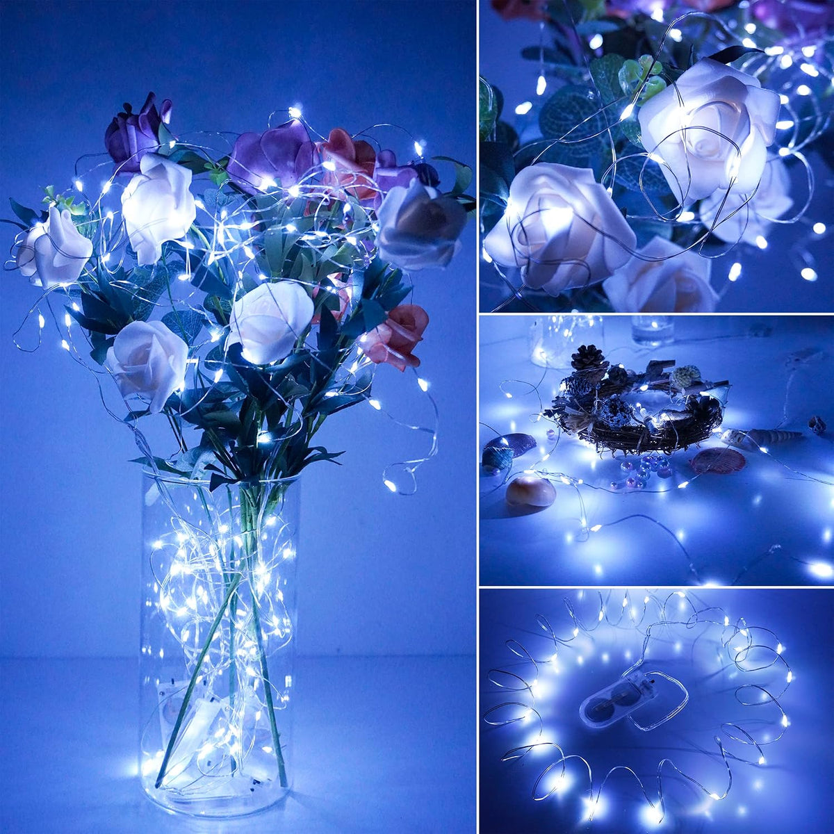SunKite 16 Packs 20 LED Fairy String Lights Battery Operated Waterproof 6.6 Feet Silver Copper Wire Firefly Starry Moon Lights for DIY Costume Wedding Party Bedroom Table Decor (Cool White)