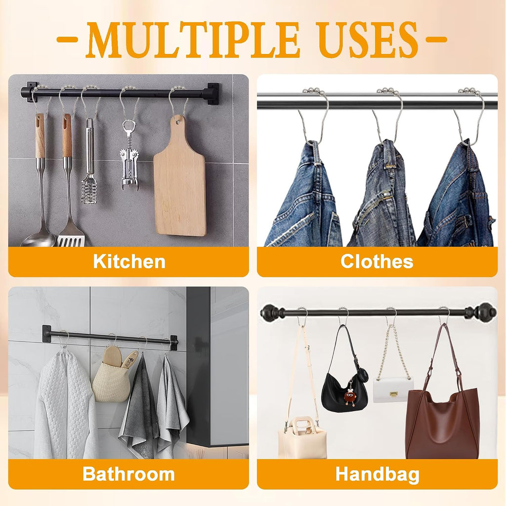 Shower Curtain Hooks Rings,12 Pcs Decorative Rustproof Metal Shower Hooks for Shower Curtain,Free Sliding Shower Hooks for Bathroom Shower Rods,Easy Snap Shower Rings for Curtain (Silver)
