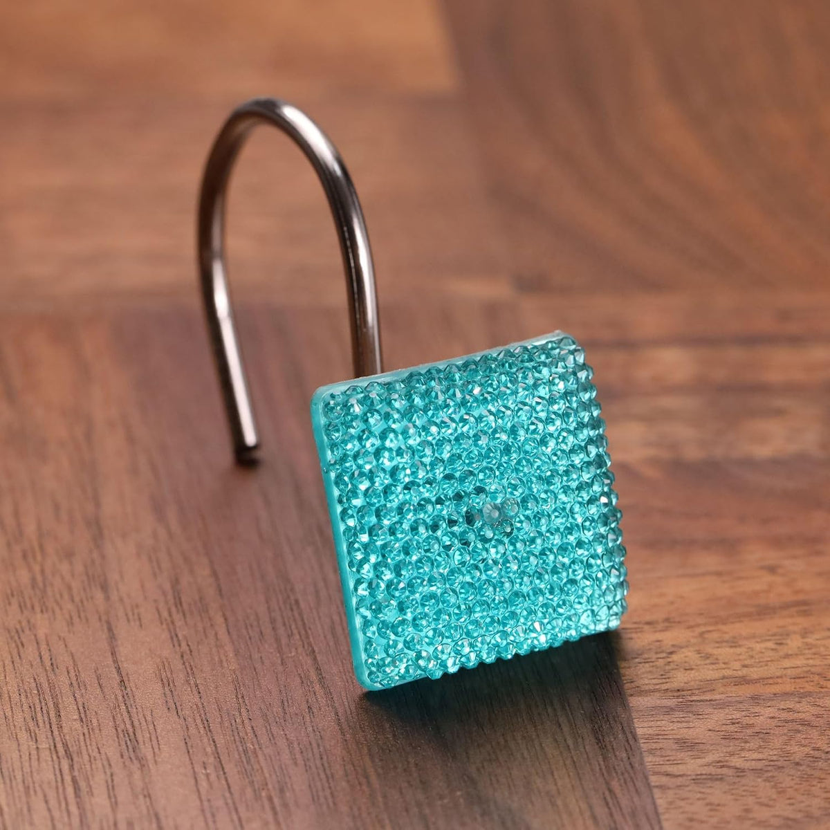 Teal Blue Bling Shower Curtain Hooks: Aqua Christmas Curtain Rings,12Pcs