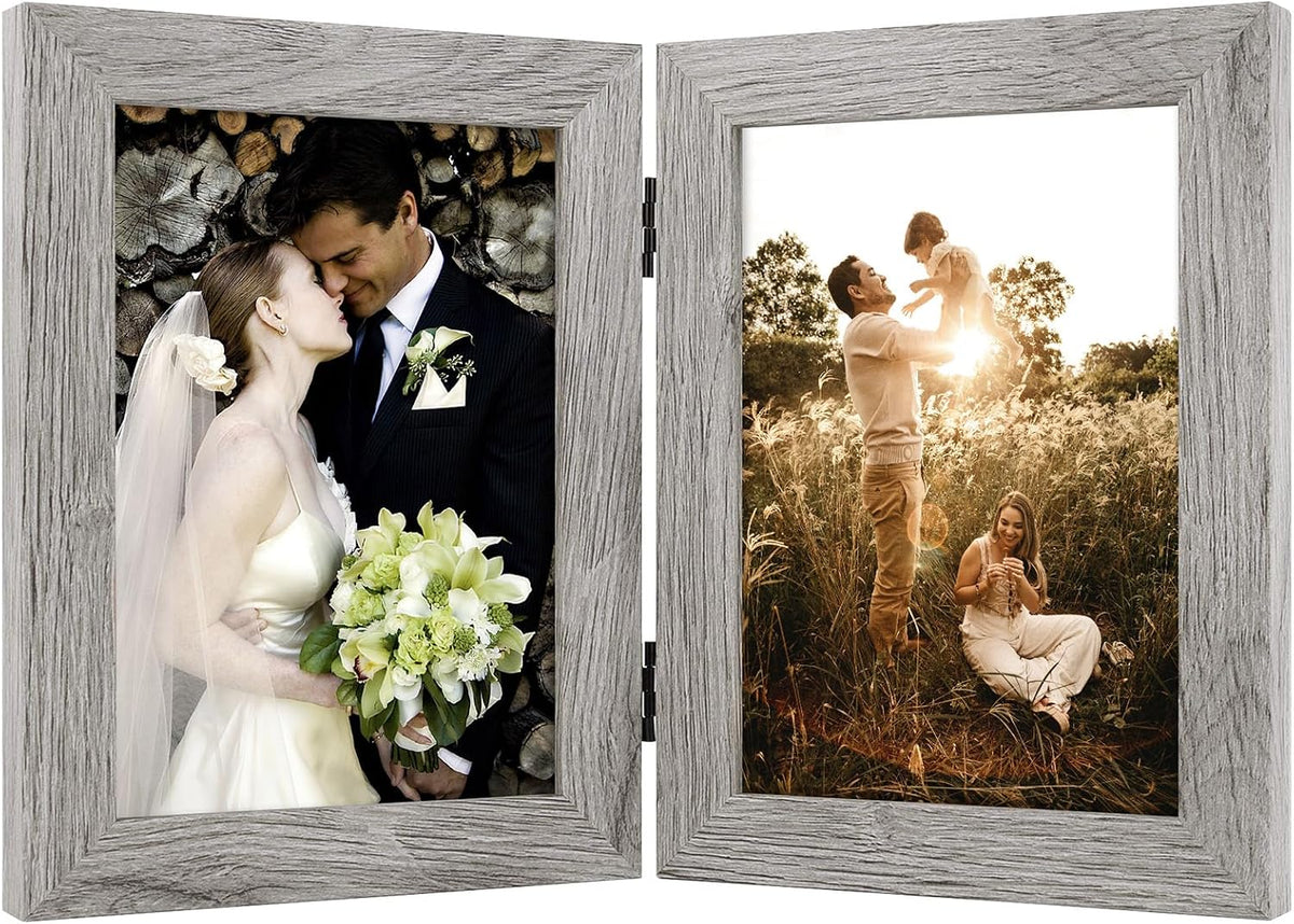 Golden State Art, 5x7 Double Picture Frame Light Grey, 1 Pack